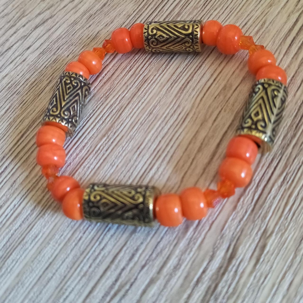 hand crafted gold plated and orange crystal bracelet boho vintage
